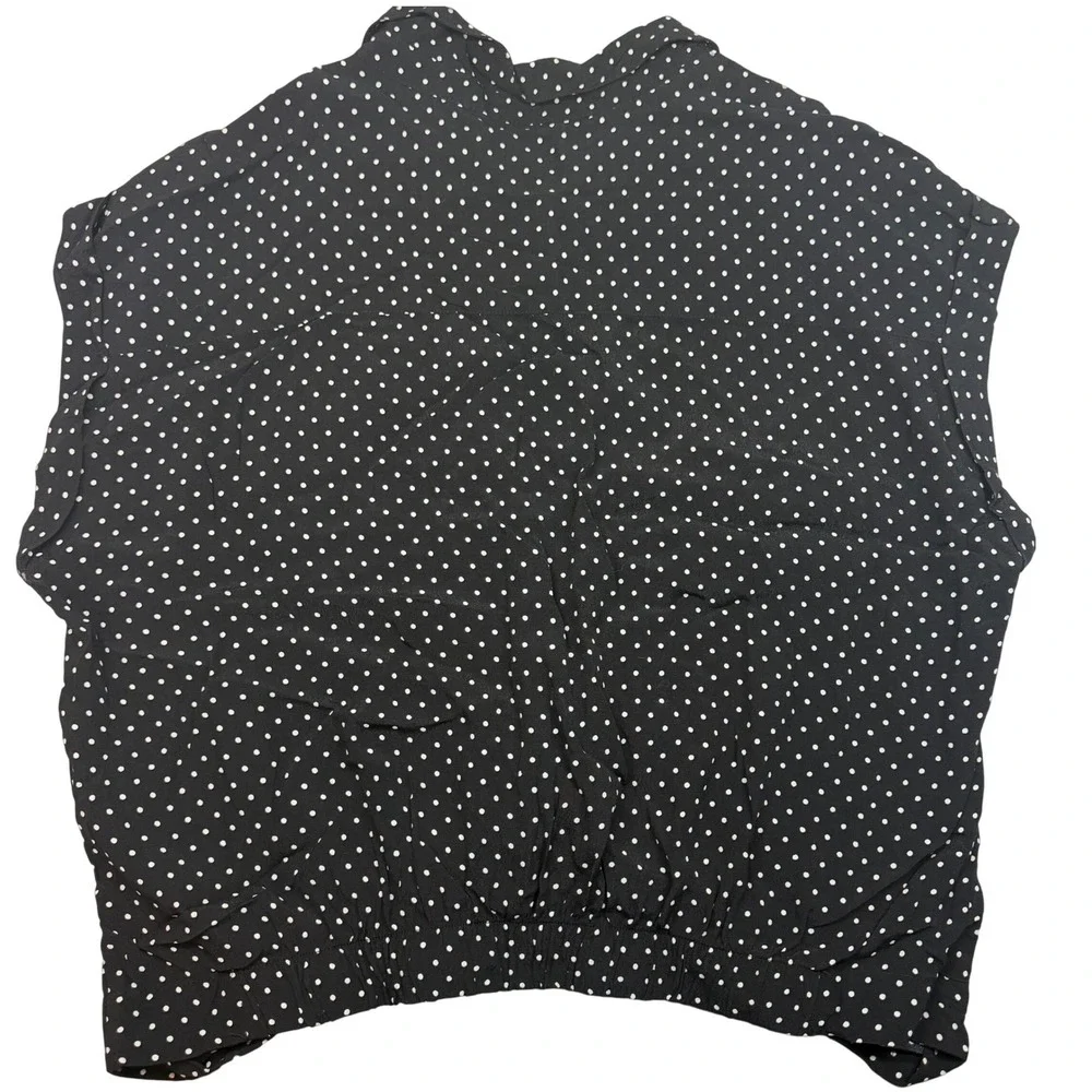 A&F Womens‎ XL Black Polka Dot Knot Button Up Blouse Top Retro Office Business - Picture 2 of 8